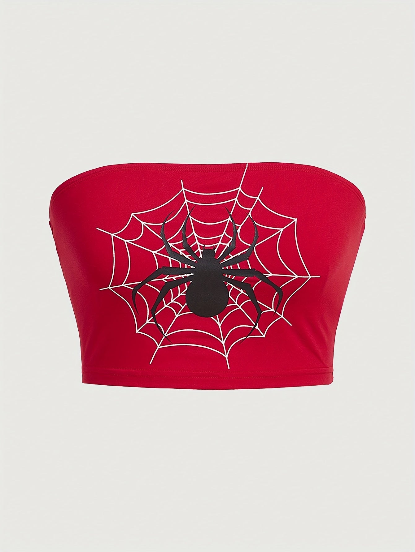 Women'S Stylish Off-Shoulder Red Top with Black Spider Web Print - Casual, All-Season, Sleeveless, Casual Wear|Spider Web Design|Stretchy Fabric